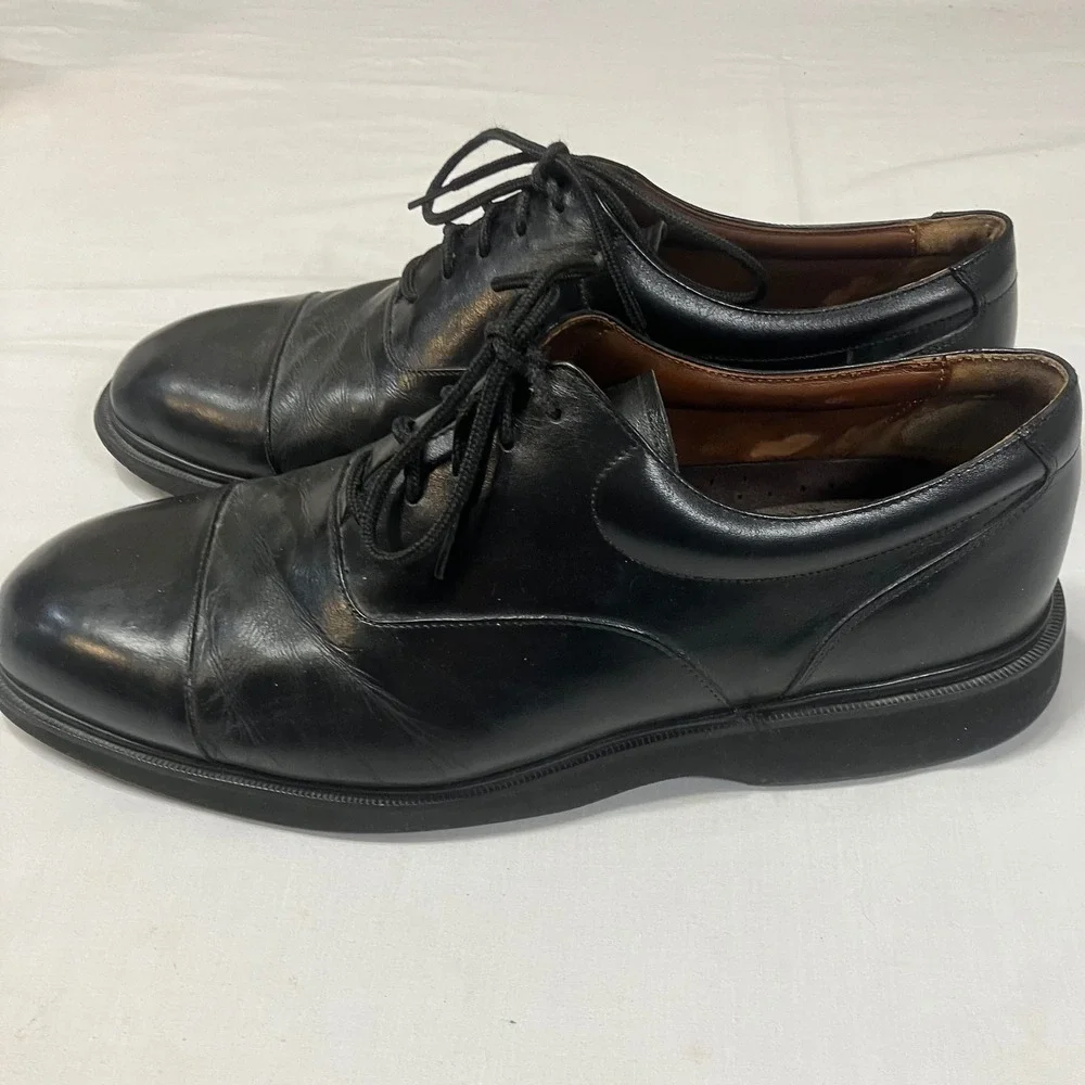 Rockport Dressports Mens 11M Black Leather Cap Toe Oxford Vibram Sole Shoes